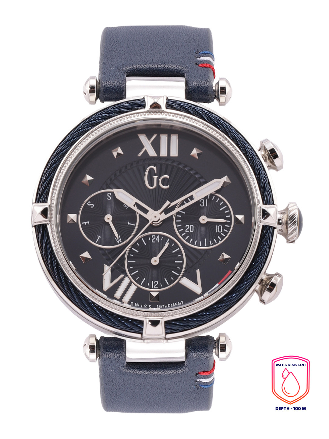 

GC Women Textured Dial & Leather Strap Analogue Watch Y16018L7MF, Navy blue