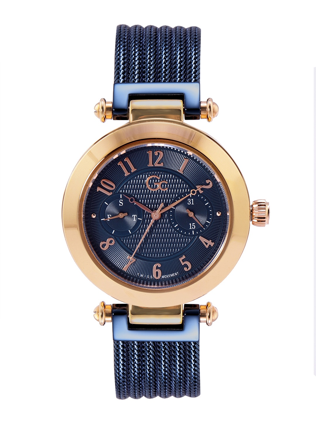 

GC Women Blue Patterned Dial & Blue Swiss Made Stainless Steel Analogue Watch Y48005L7MF