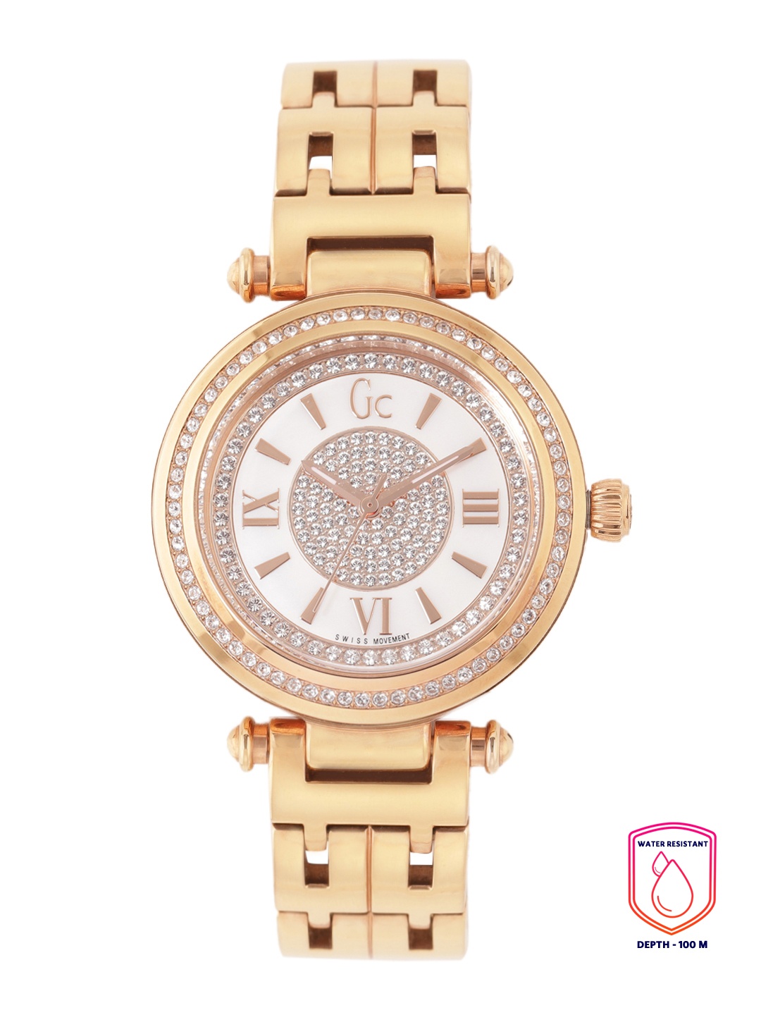 

GC Women Embellished Dial & Bracelet Style Straps Analogue Watch Y46006L1MF, Gold