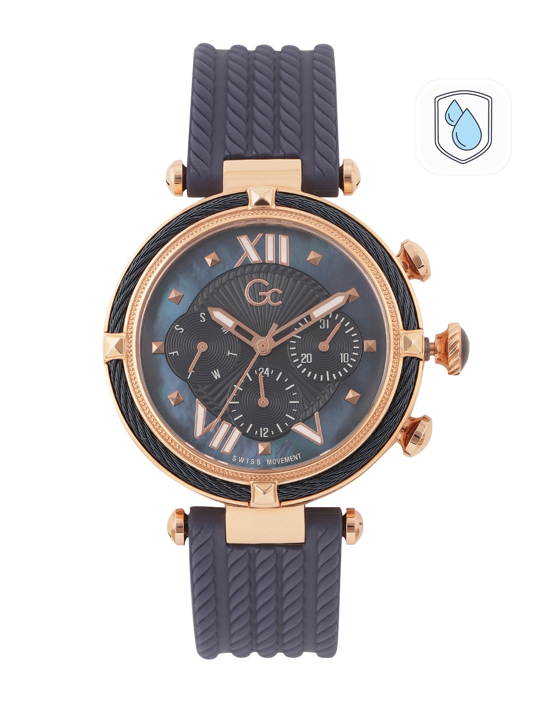 

GC Women Patterned Dial & Textured Straps Analogue Watch Y16005L7MF, Navy blue
