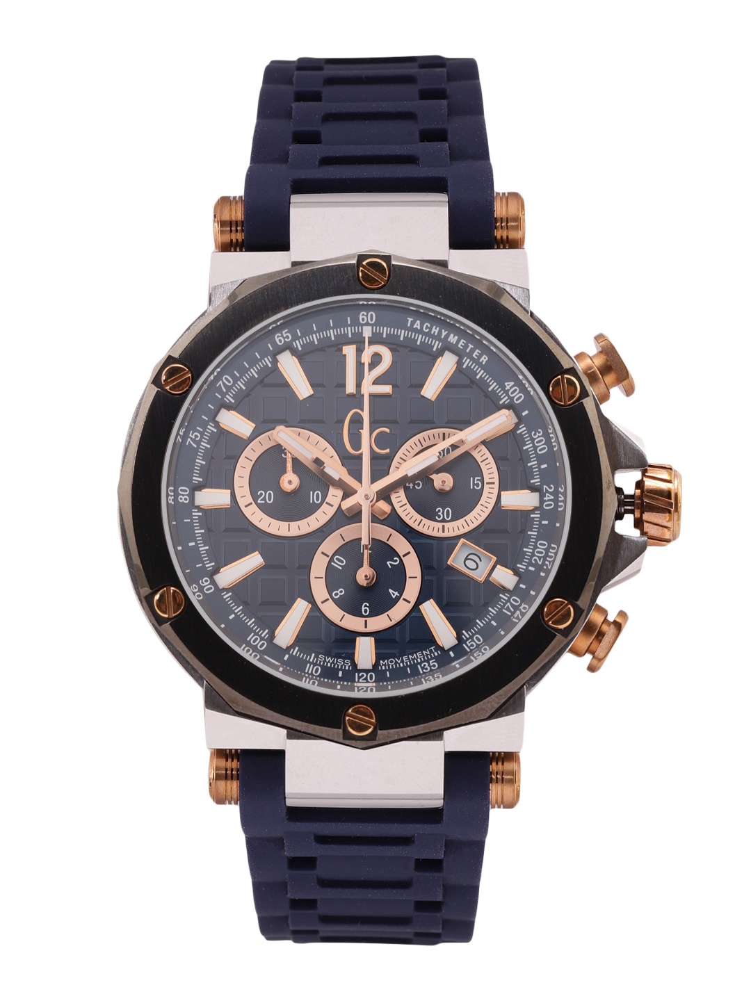 

GC Men Textured Dial & Silicone Strap Analogue Tachymeter Watch Y53007G7MF, Navy blue