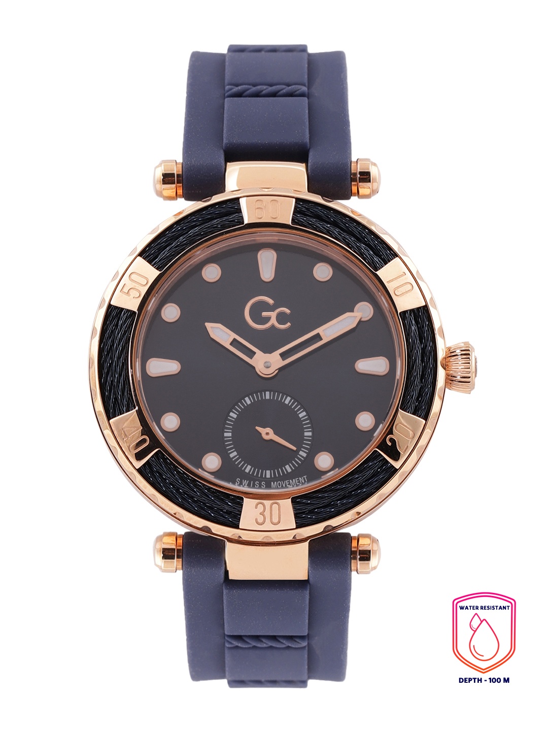 

GC Women Solid Dial & Textured Swiss Made Analogue Watch Y41006L7MF, Navy blue