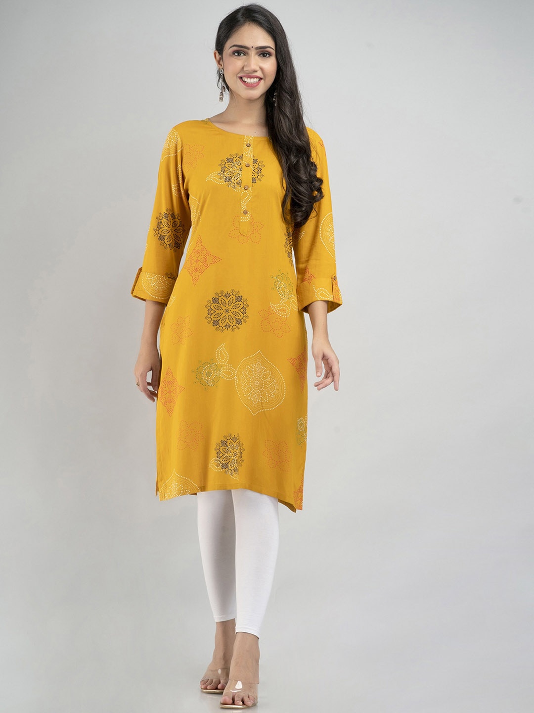 

PREKSHA Women Yellow Ethnic Motifs Printed Kurta