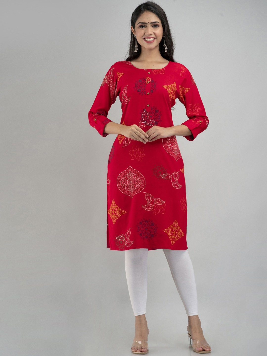 

PREKSHA Women Red Ethnic Motifs Printed Pastels Kurta
