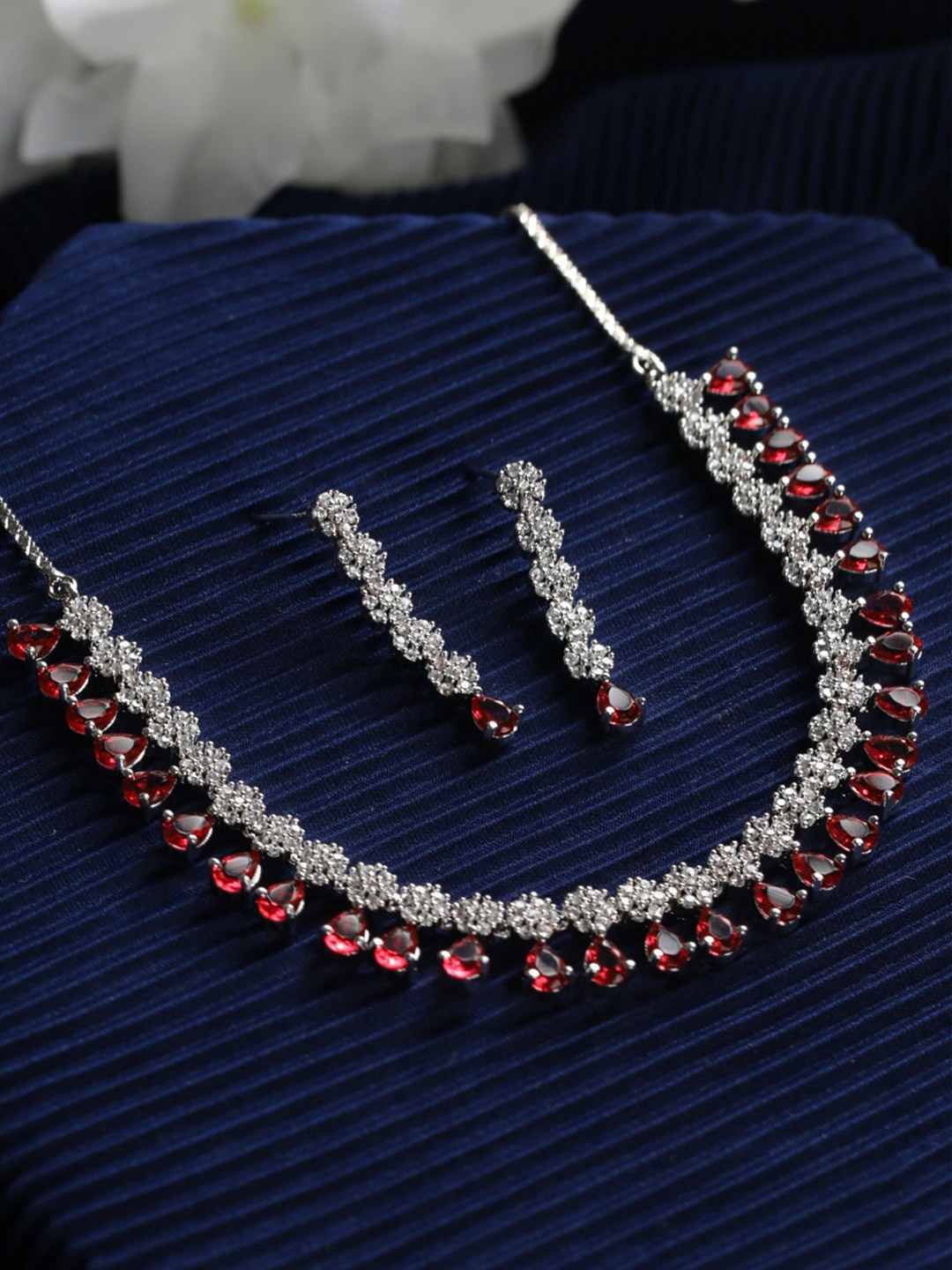 

Priyaasi Silver-Plated & White AD Studded Jewellery Set