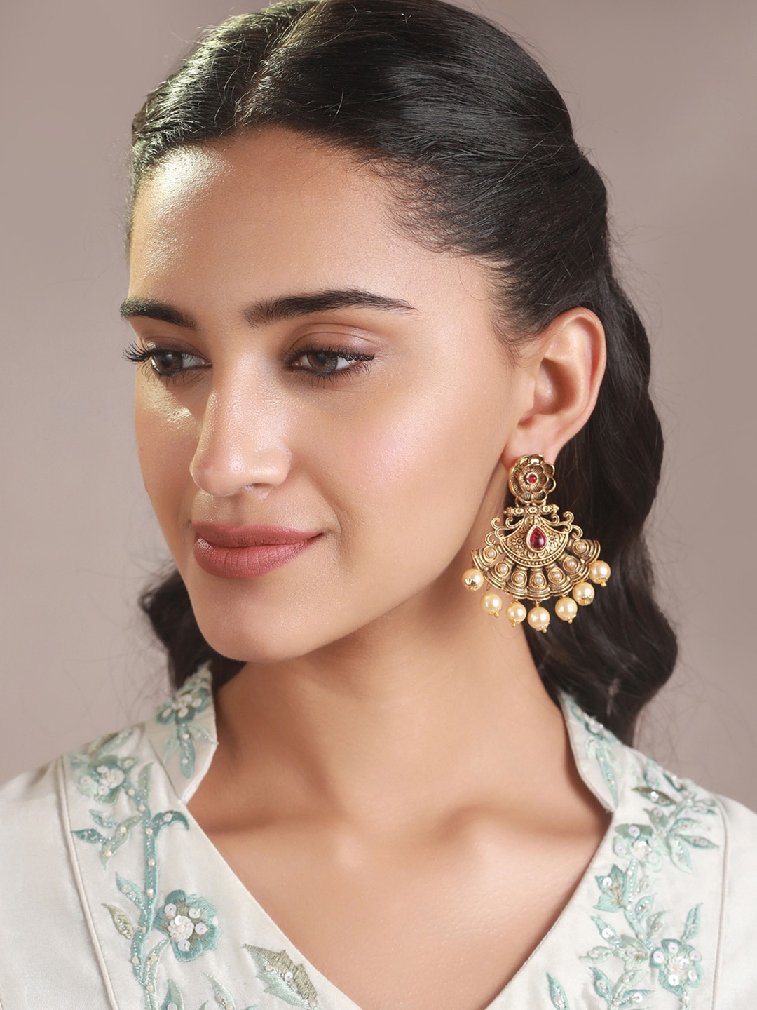 

Priyaasi Gold Plated Floral Pearl Drop Earrings