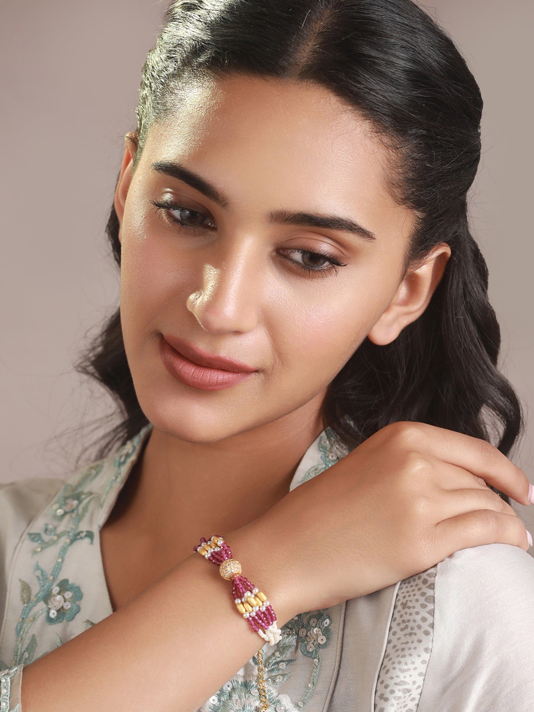 

Priyaasi Women Gold-Plated & Pink Brass Wraparound Bracelet