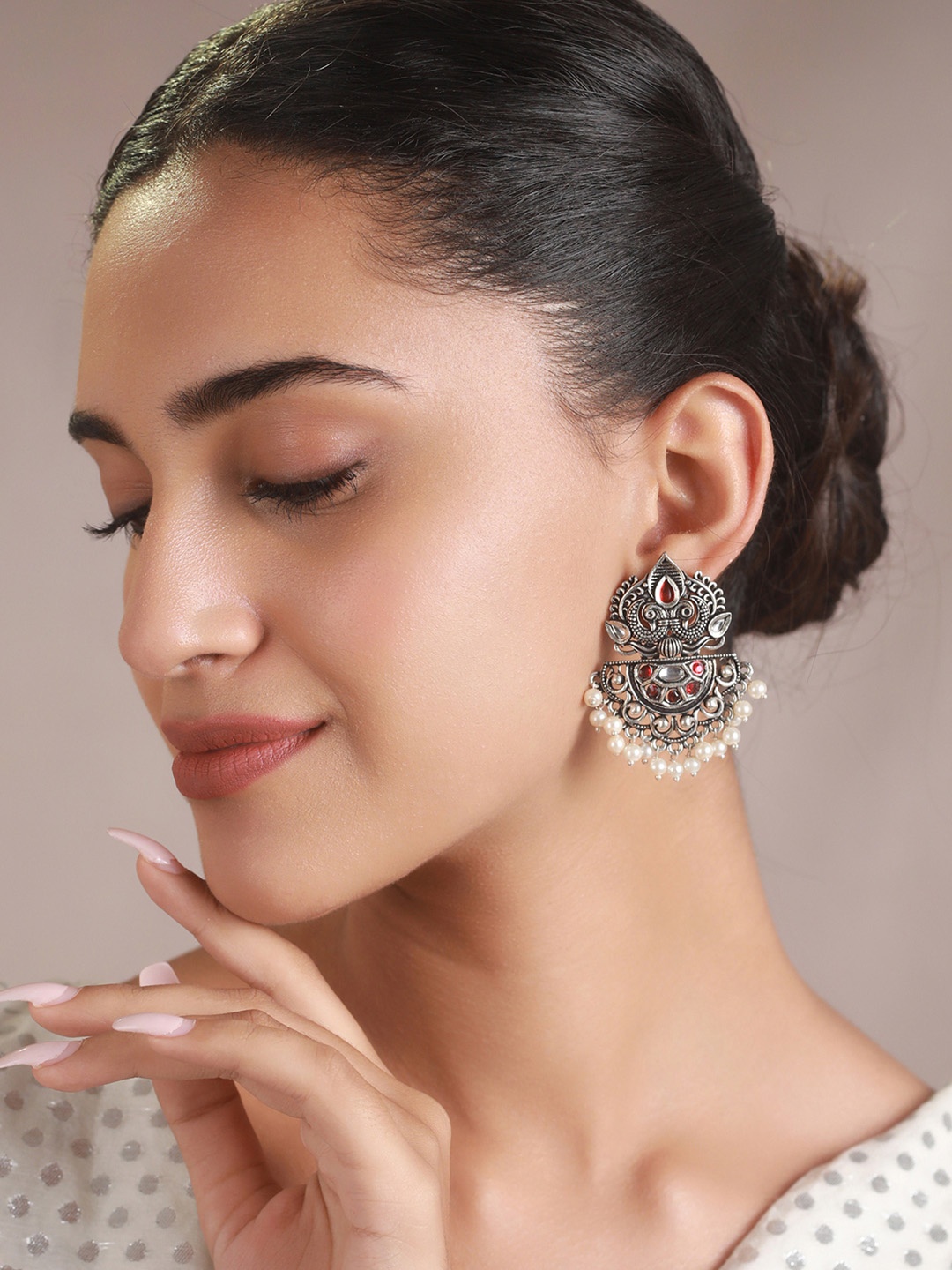 

Priyaasi Silver-Plated & Red Contemporary Drop Earrings