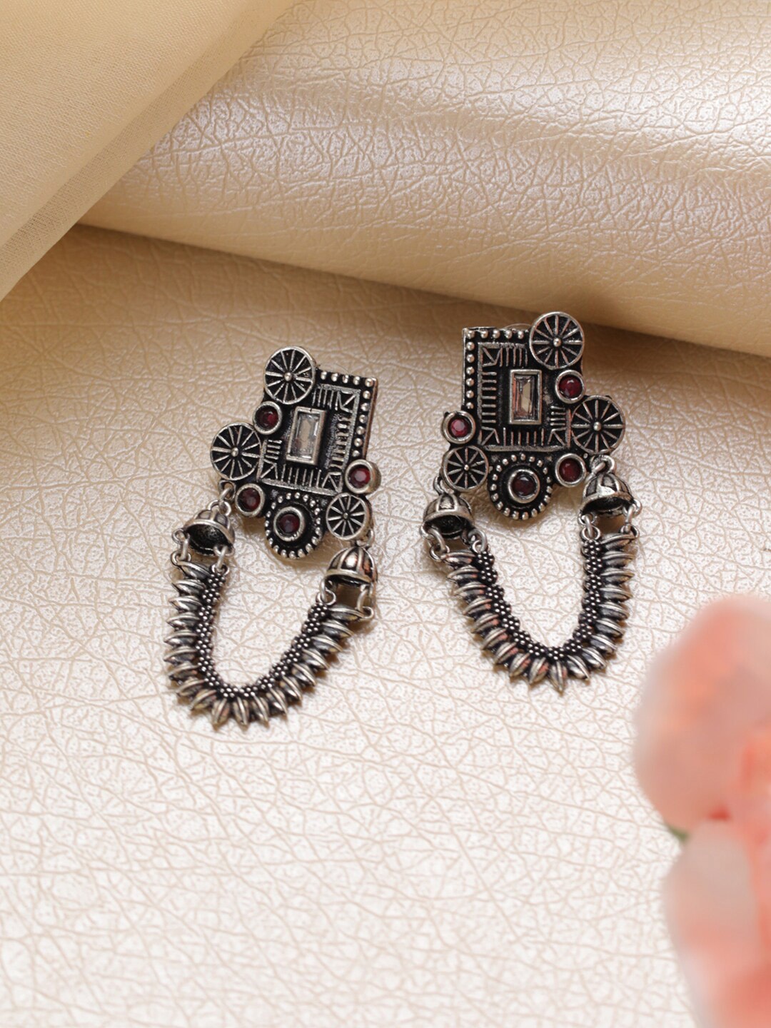 

Priyaasi Silver-Plated & Red Contemporary Drop Earrings