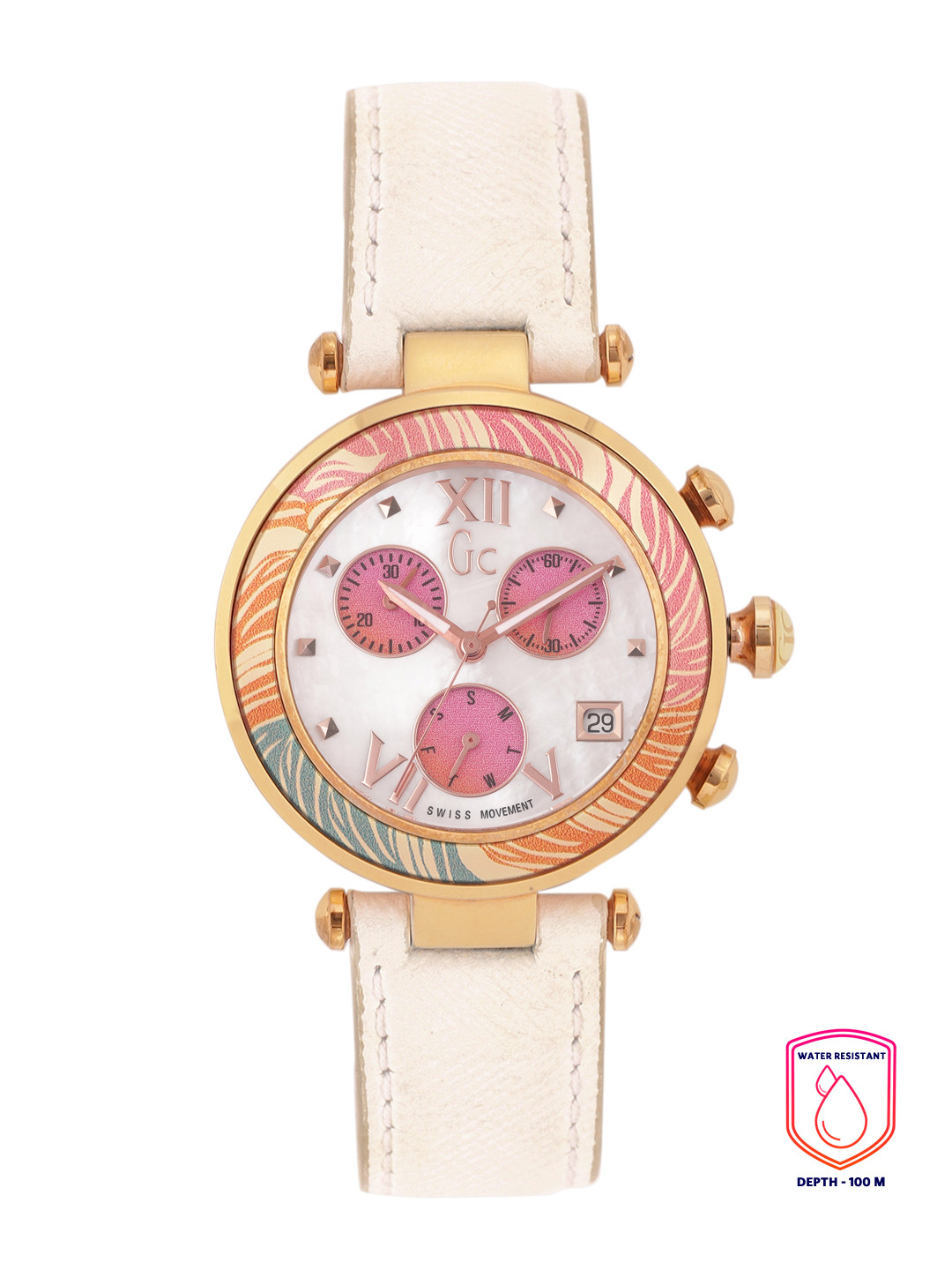 

GC Women Mother of Pearl Dial & Leather Straps Analogue Multi Function Watch Y05012M1, White