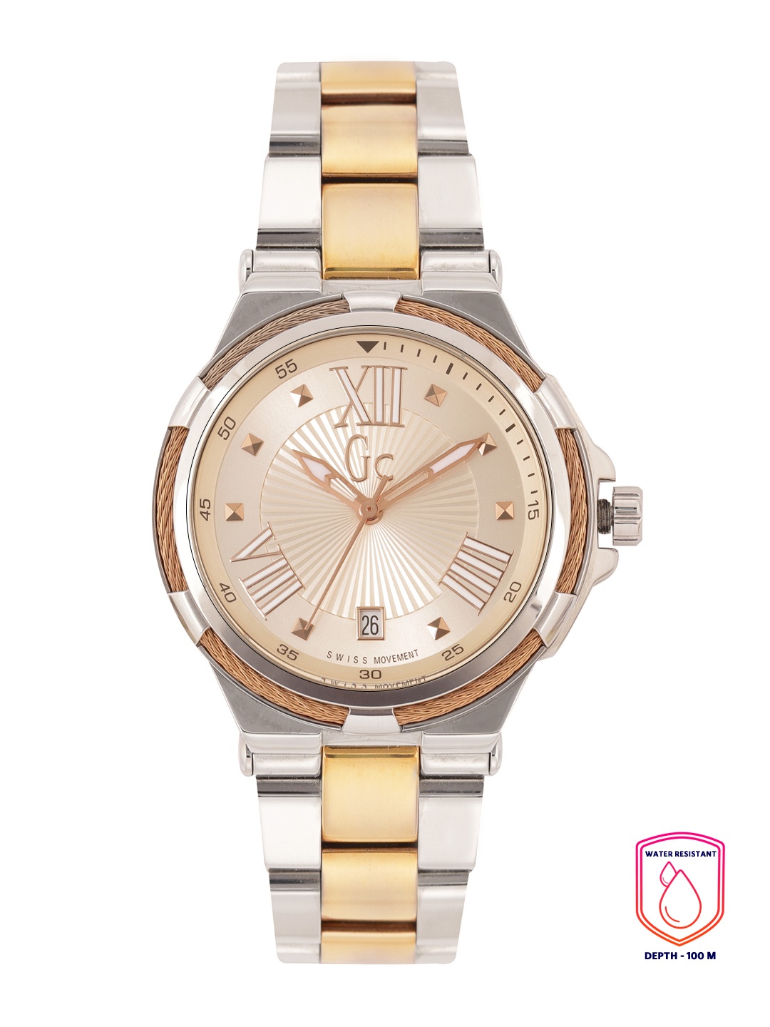 

GC Women Patterned Dial & Bracelet Style Straps Analogue Watch Y34010L3, Gold