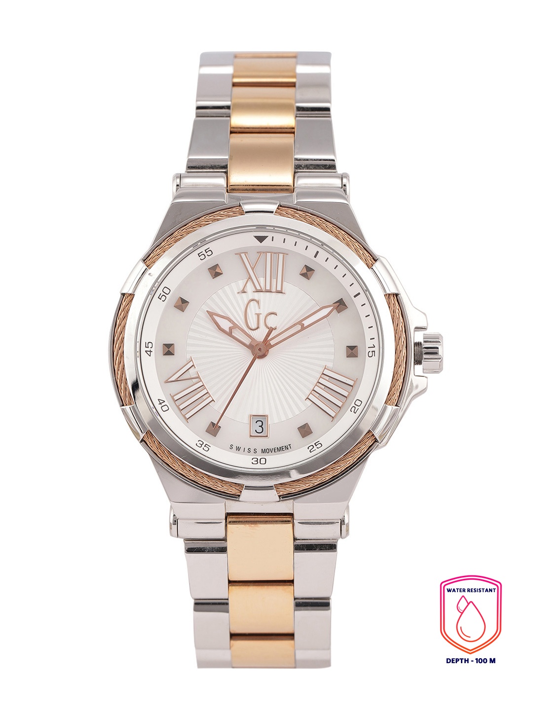 

GC Women White & Silver-Toned Dial & Stainless Steel Swiss Made Analogue Watch Y34008L1