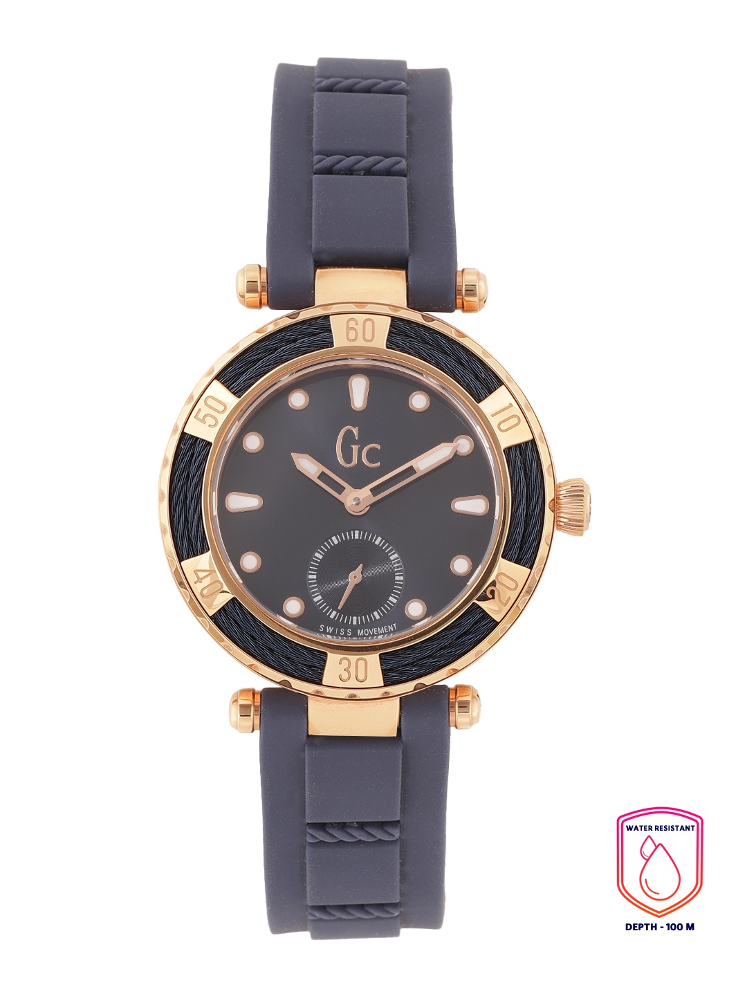

GC Women Solid Dial & Textured Straps Analogue Watch Y41006L7, Navy blue