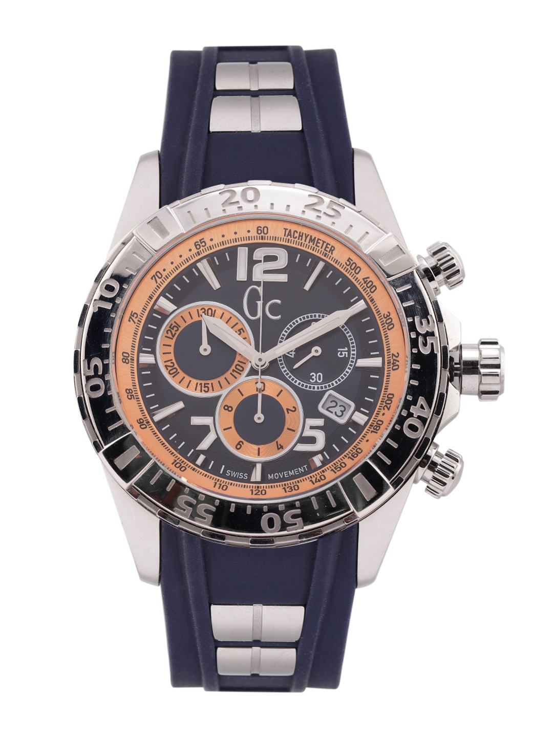 

GC Men Solid Dial & Silicone Strap Analogue Tachymeter Watch Y02010G7, Navy blue