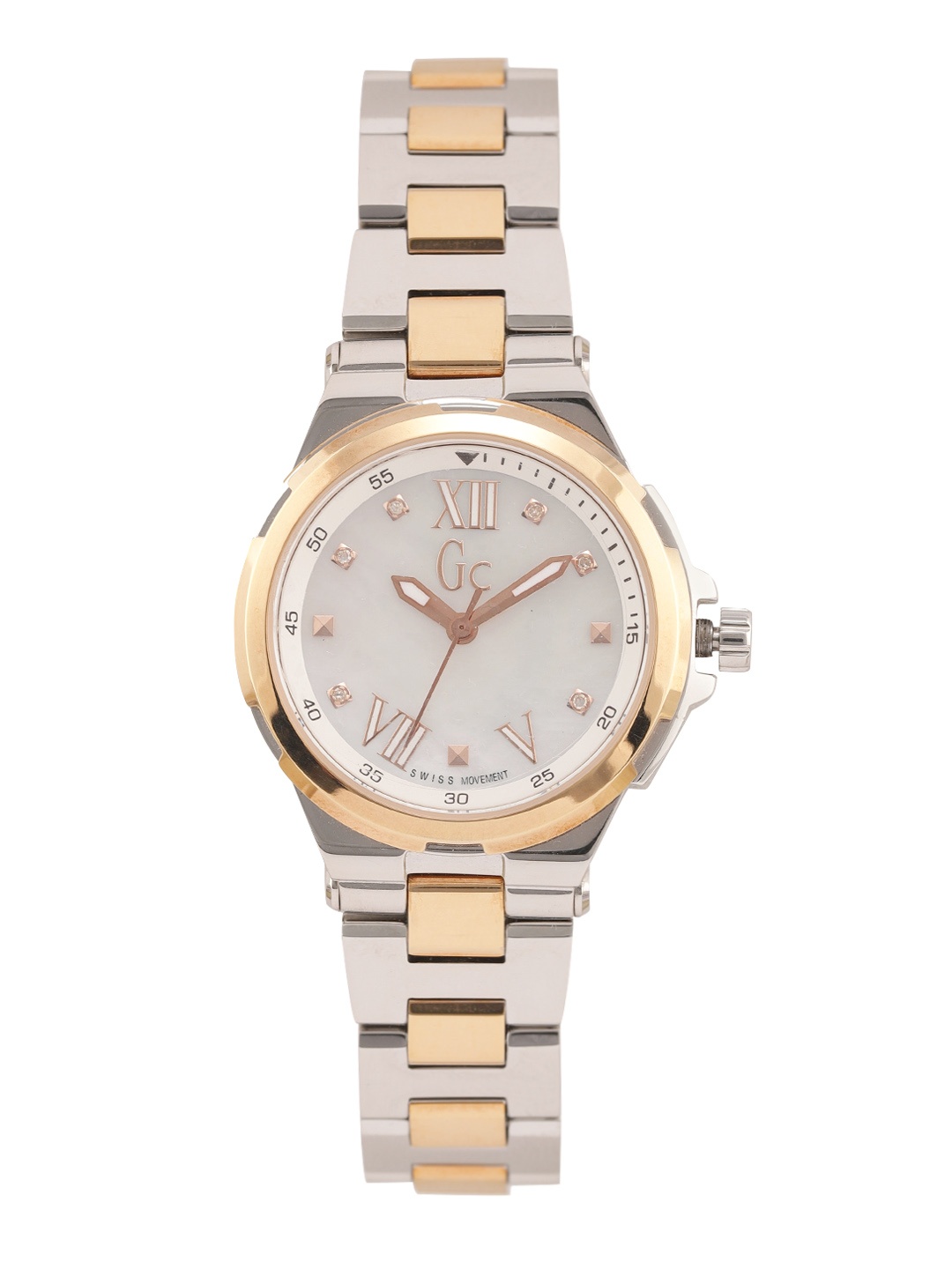 

GC Women Silver-Toned Mother of Pearl Analogue Watch Y33104L1, White