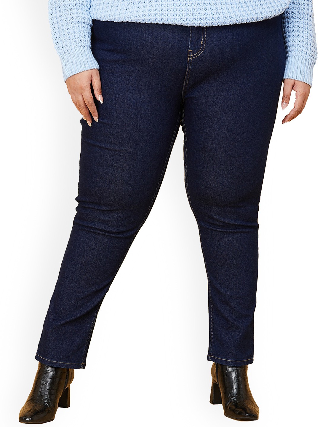 

max Plus Size Women Navy Blue Slim Fit Jeans
