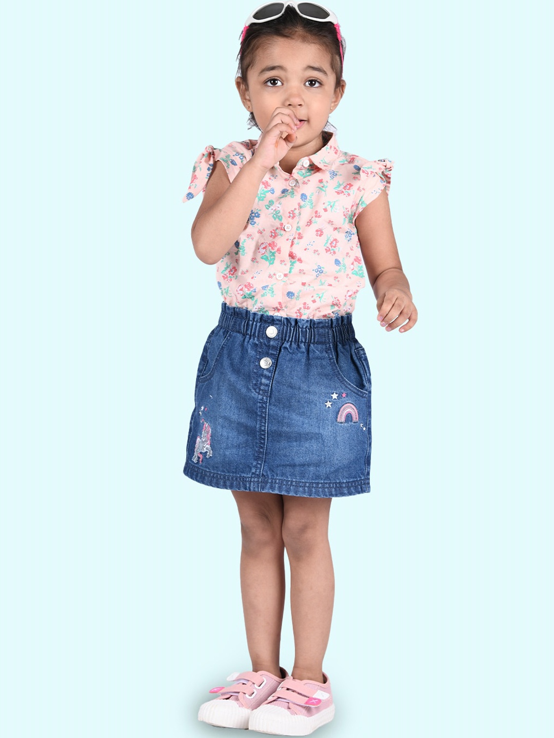 

Zalio Girls Printed Pure Cotton Clothing Set, Navy blue