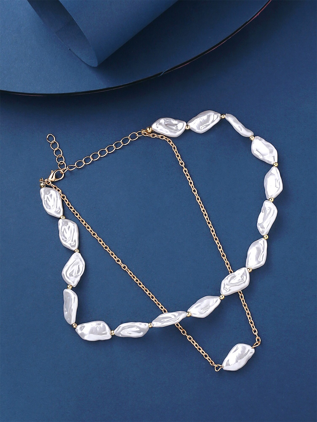 

Yellow Chimes Gold Toned Multilayer White Color Stone Chain Necklace