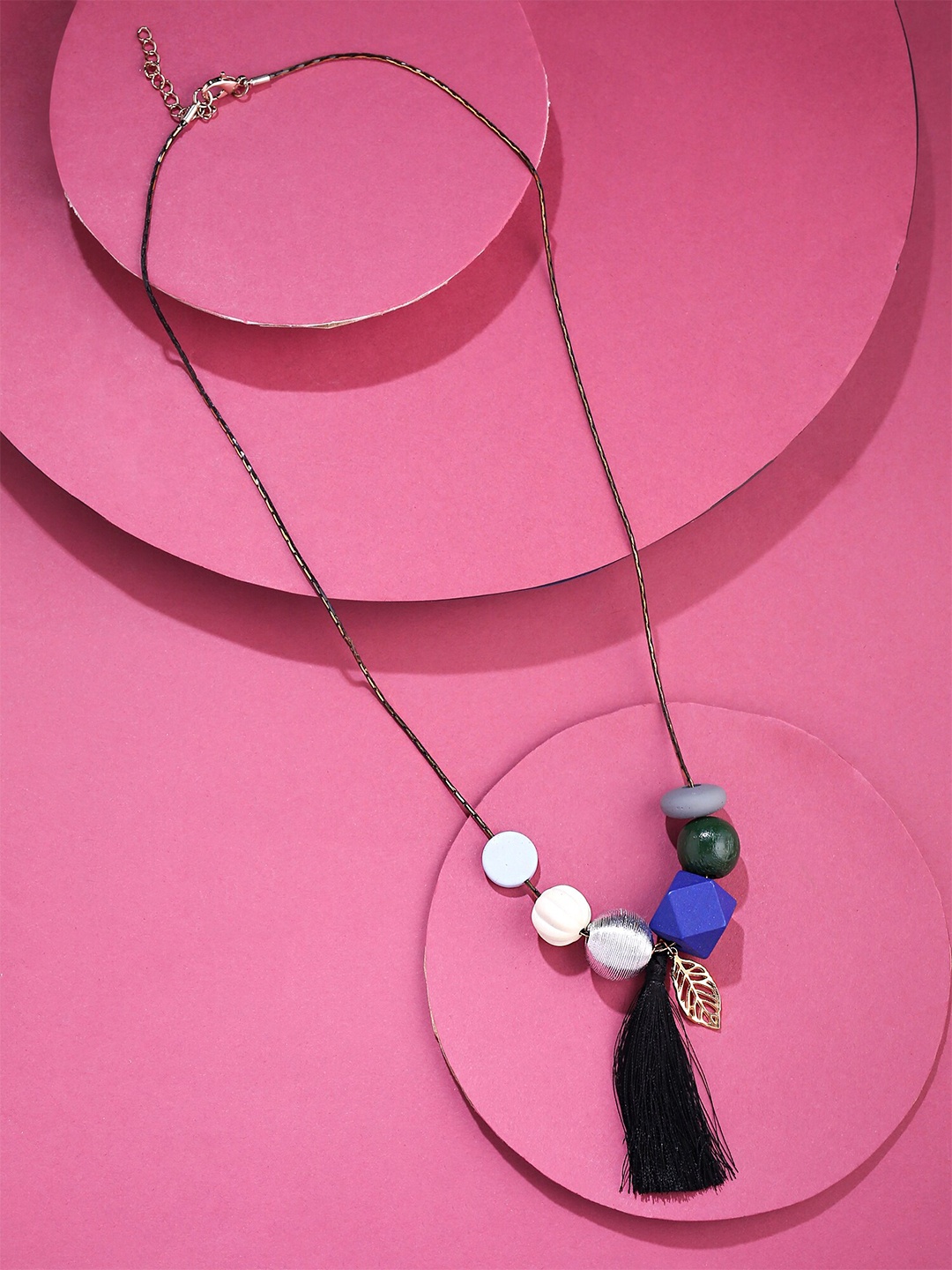 

Yellow Chimes Woman Big Bold Statement Charmed Necklace, Black