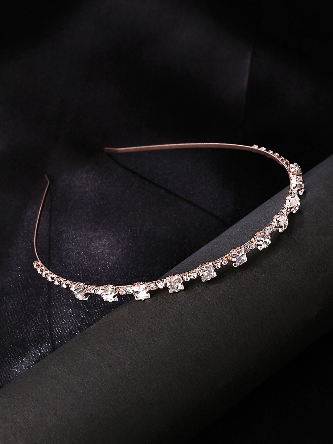 

Yellow Chimes Rose Gold Tone Crystal studded Bridal Head Band