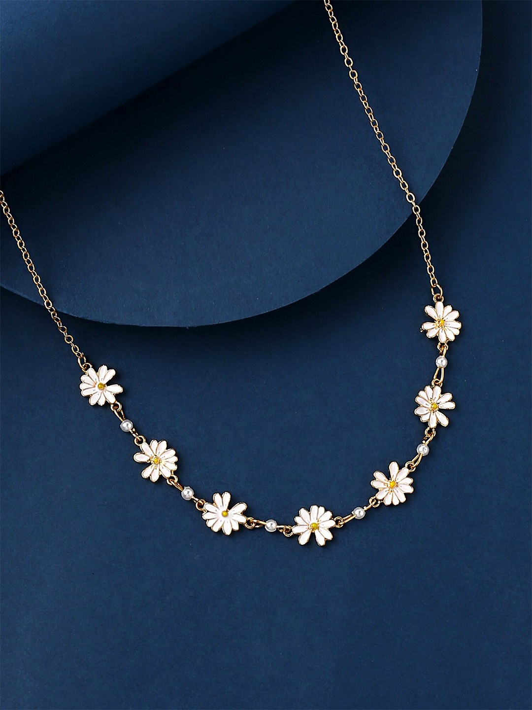 

Yellow Chimes Gold Toned Crystal Studded Chain Neckalce