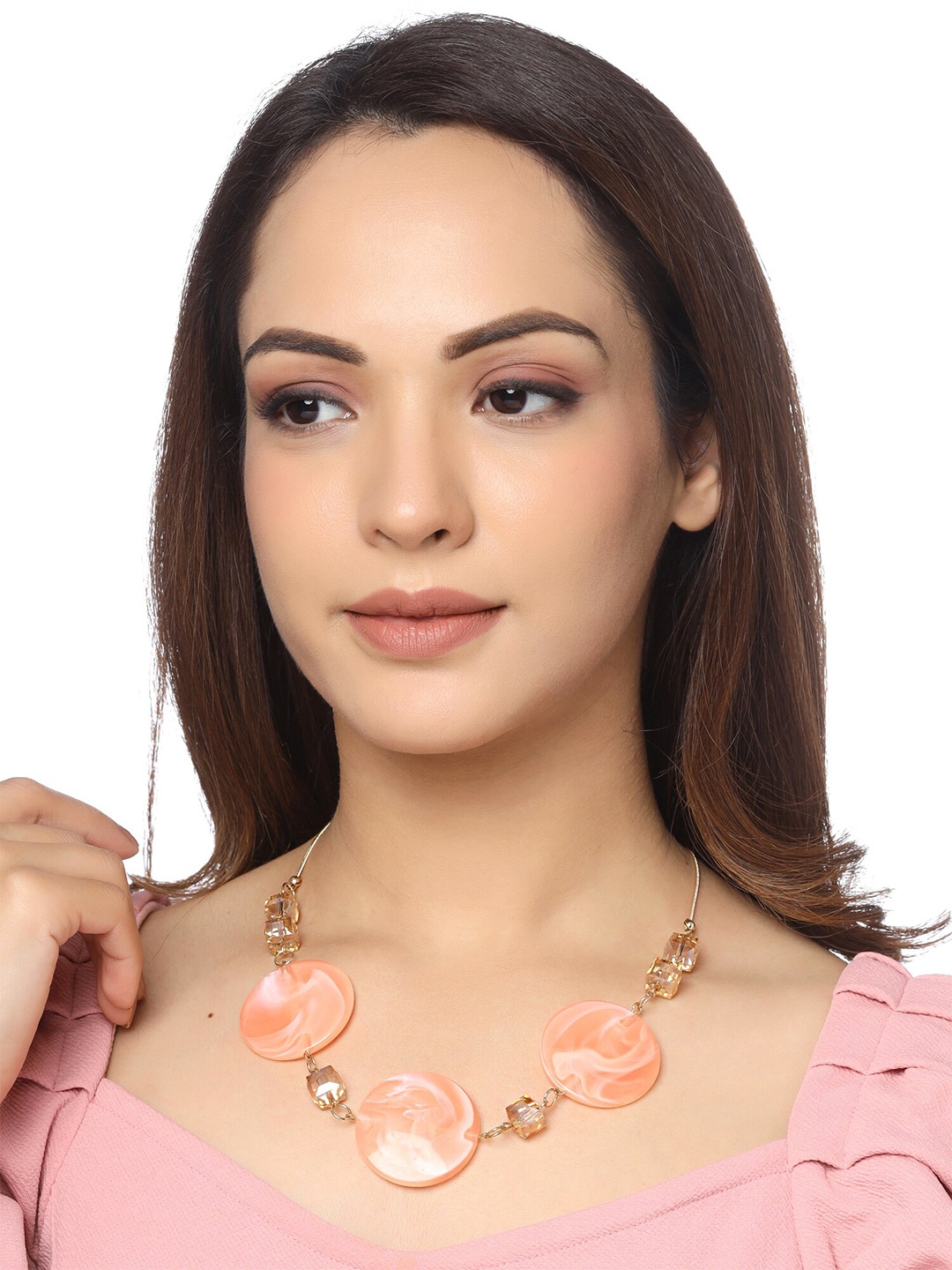 

Unwind by Yellow Chimes Pink circular bold design necklace