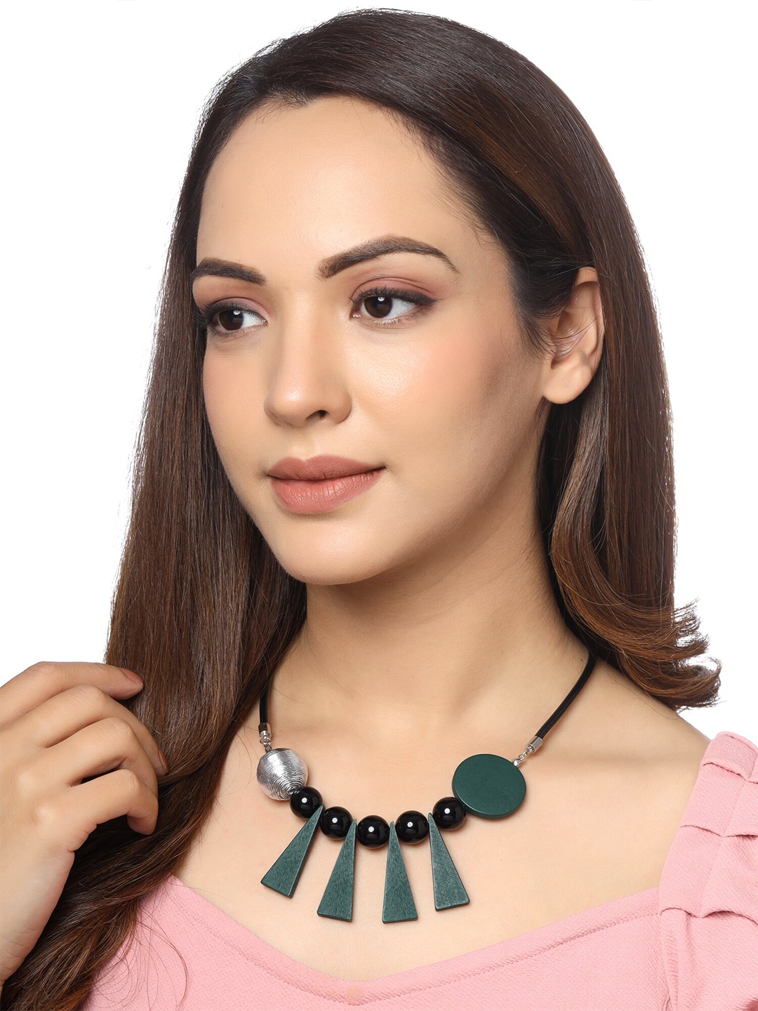 

Unwind by Yellow Chimes Multicolor Geometric bold design necklace, Green