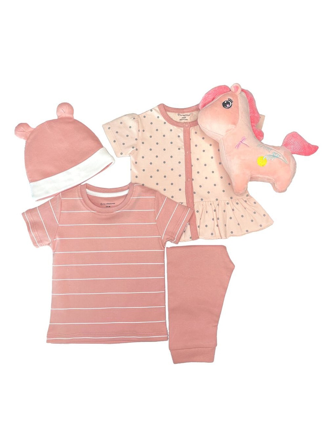 

My Milestones Infant Girls 5 Pieces Peach Pure Cotton Baby Apparel Gift Set