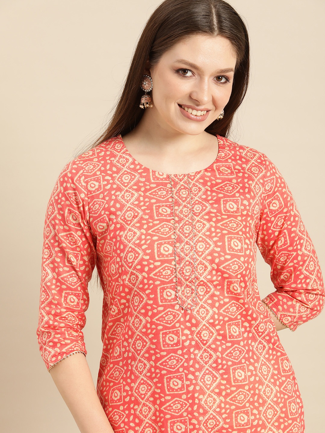 

Anouk Women Batik Printed Gotta Patti Kurta, Orange
