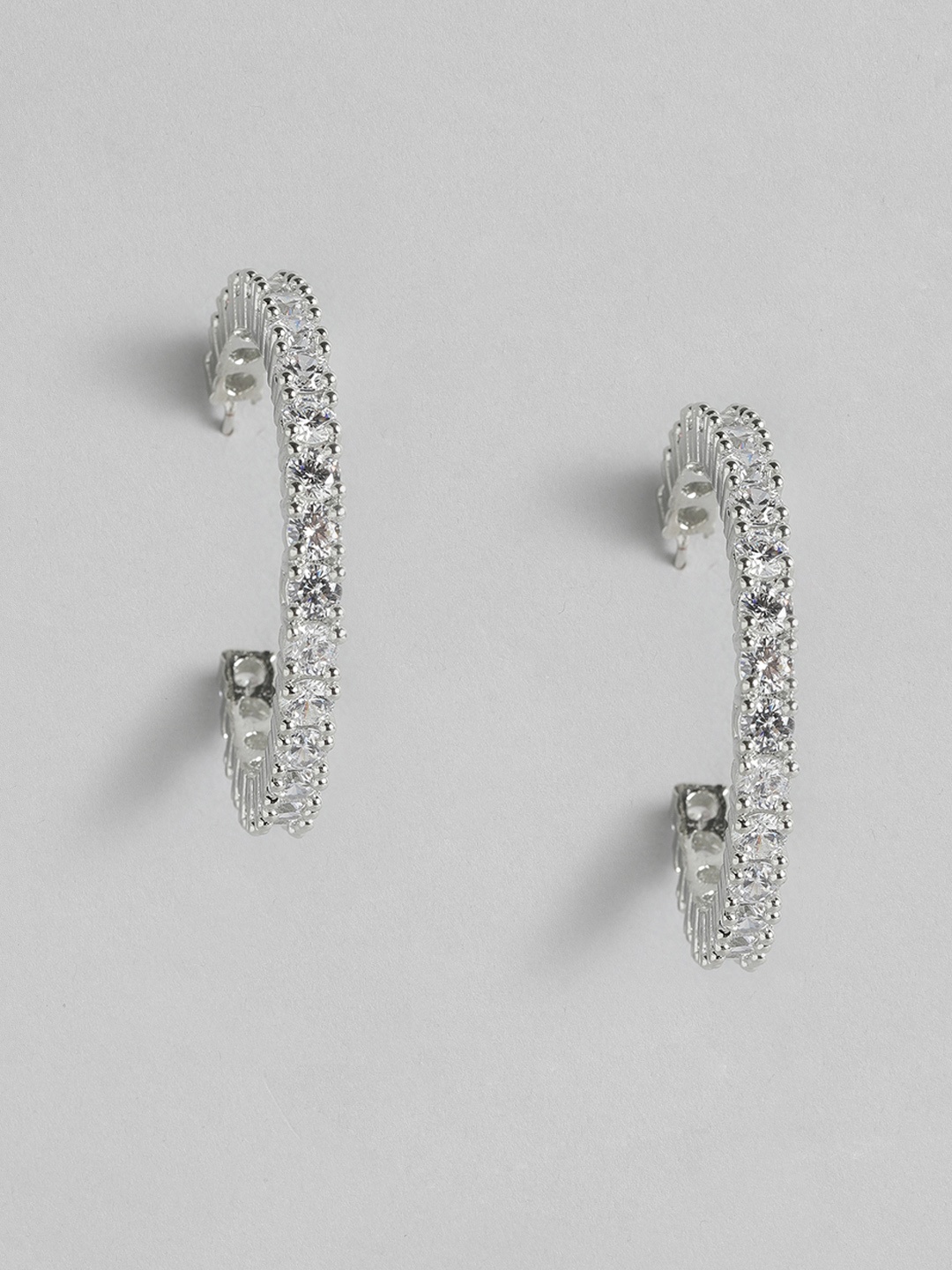 

MIDASKART Women Silver-Toned Circular Half Hoop Earrings