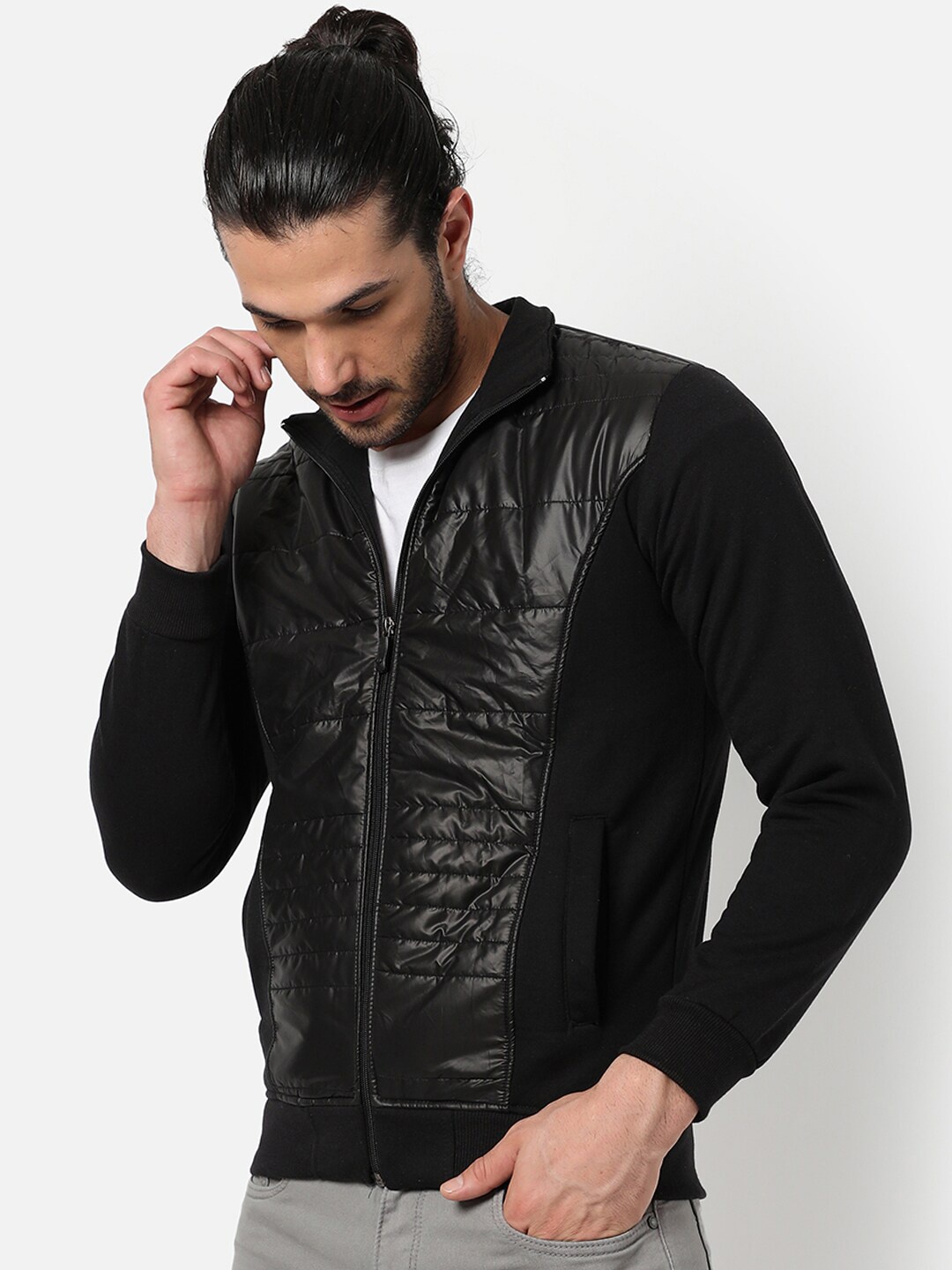 

Campus Sutra Men Black Windcheater Outdoor Open Front Jacket