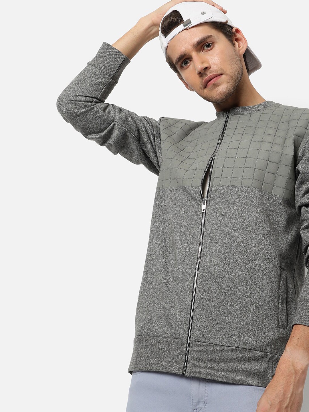 

Campus Sutra Men Grey Checked Windcheater Outdoor Sporty Cotton Jacket