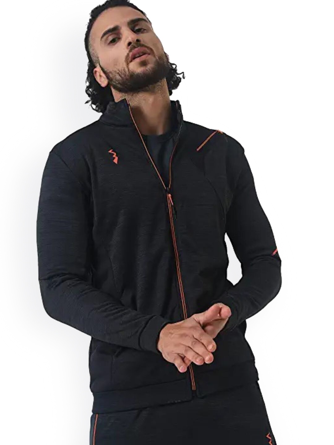 

Campus Sutra Men Black Solid Windcheater Longline Outdoor Bomber with Embroidered Jacket