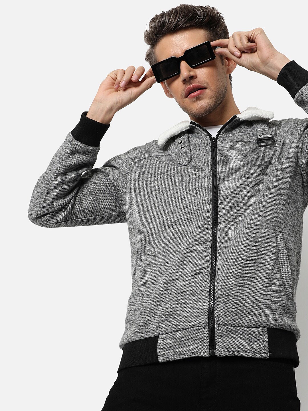 

Campus Sutra Men Grey Windcheater Outdoor Bomber Jacket