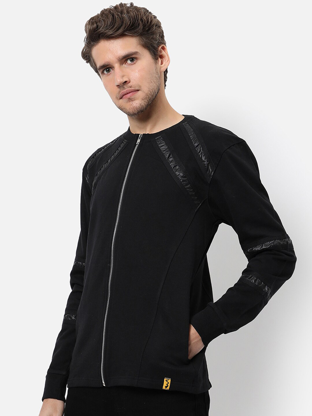 

Campus Sutra Men Black Windcheater Outdoor Sporty Jacket with Embroidered