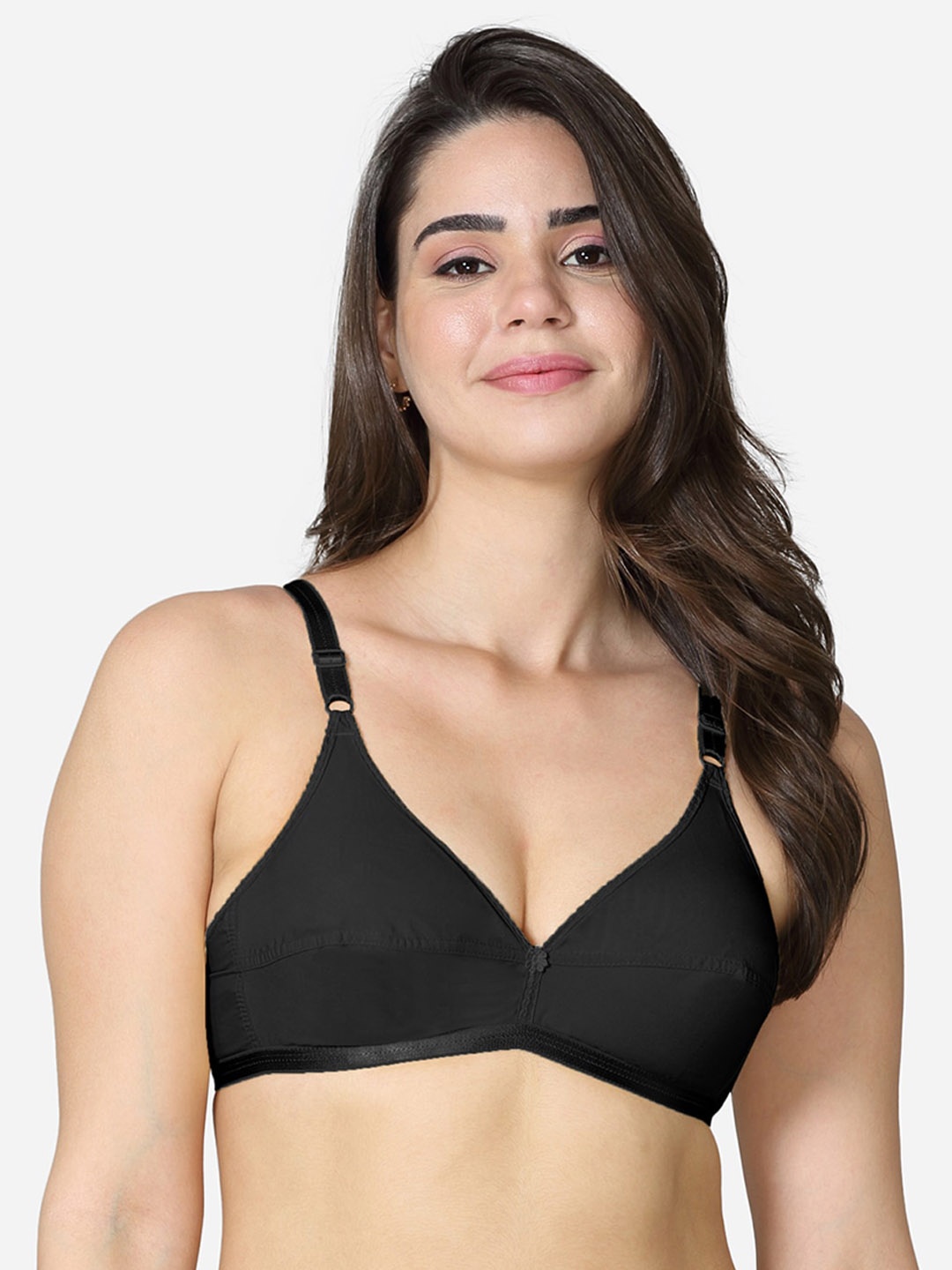 

VStar Women Black Cotton Double layered soft seamed cup medium coverage bra