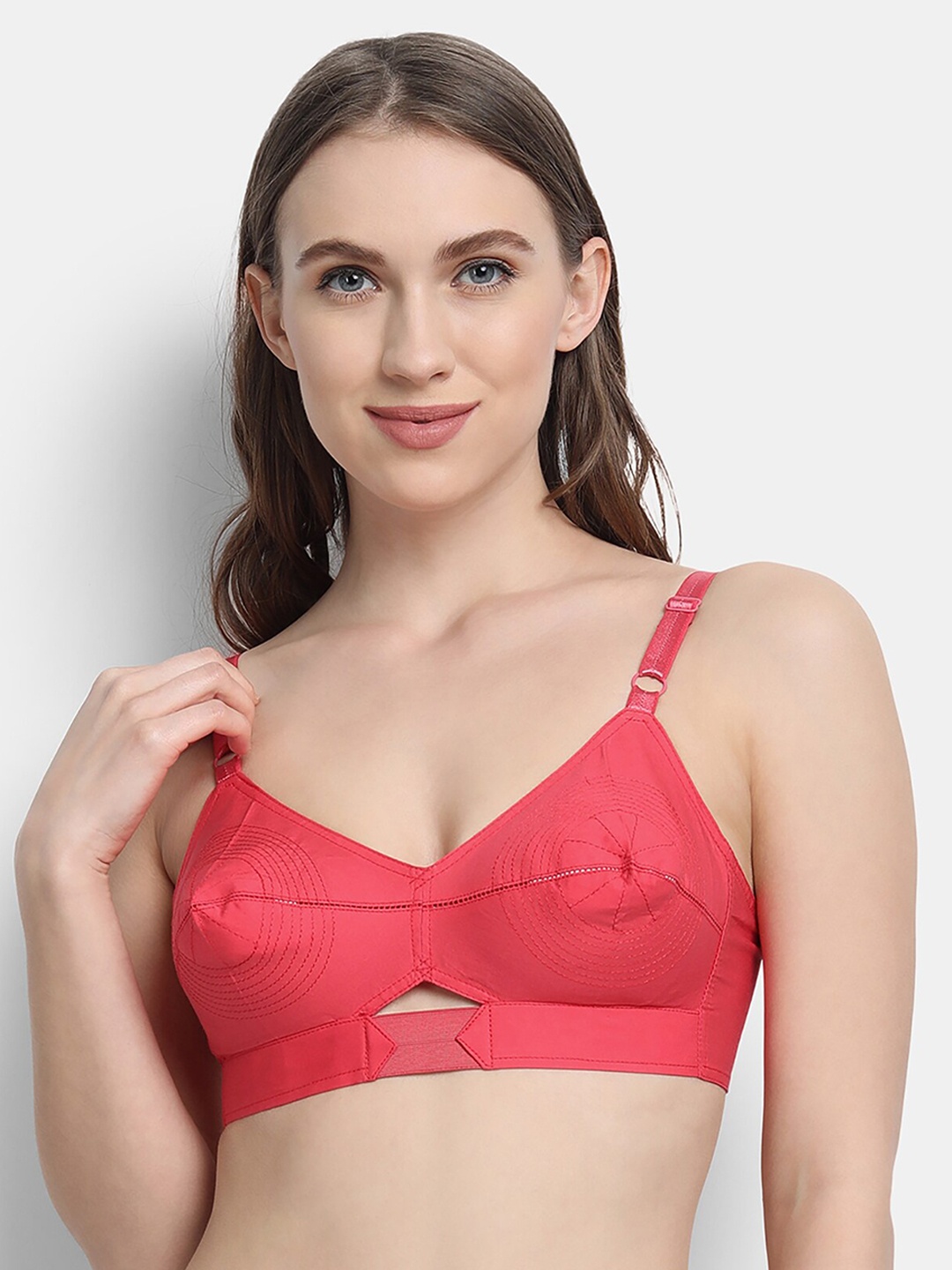 VStar Coral Single layered seamed Non-Padded Cotton Bra