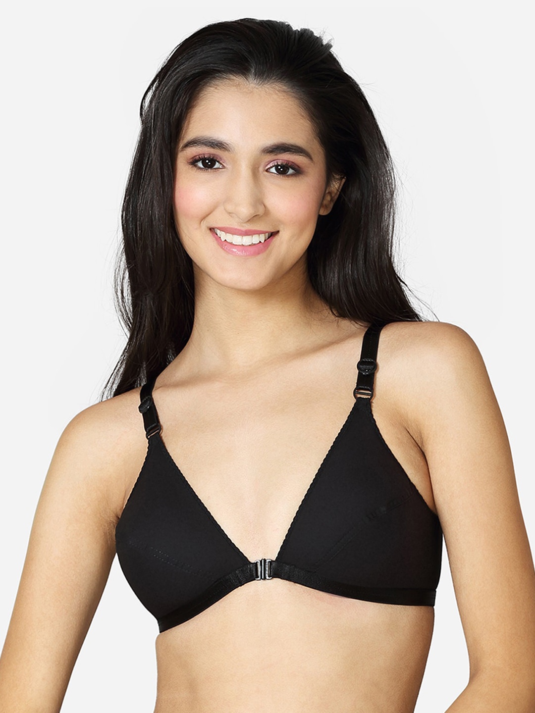 

VStar Black Cotton Front open bra with single layered cups