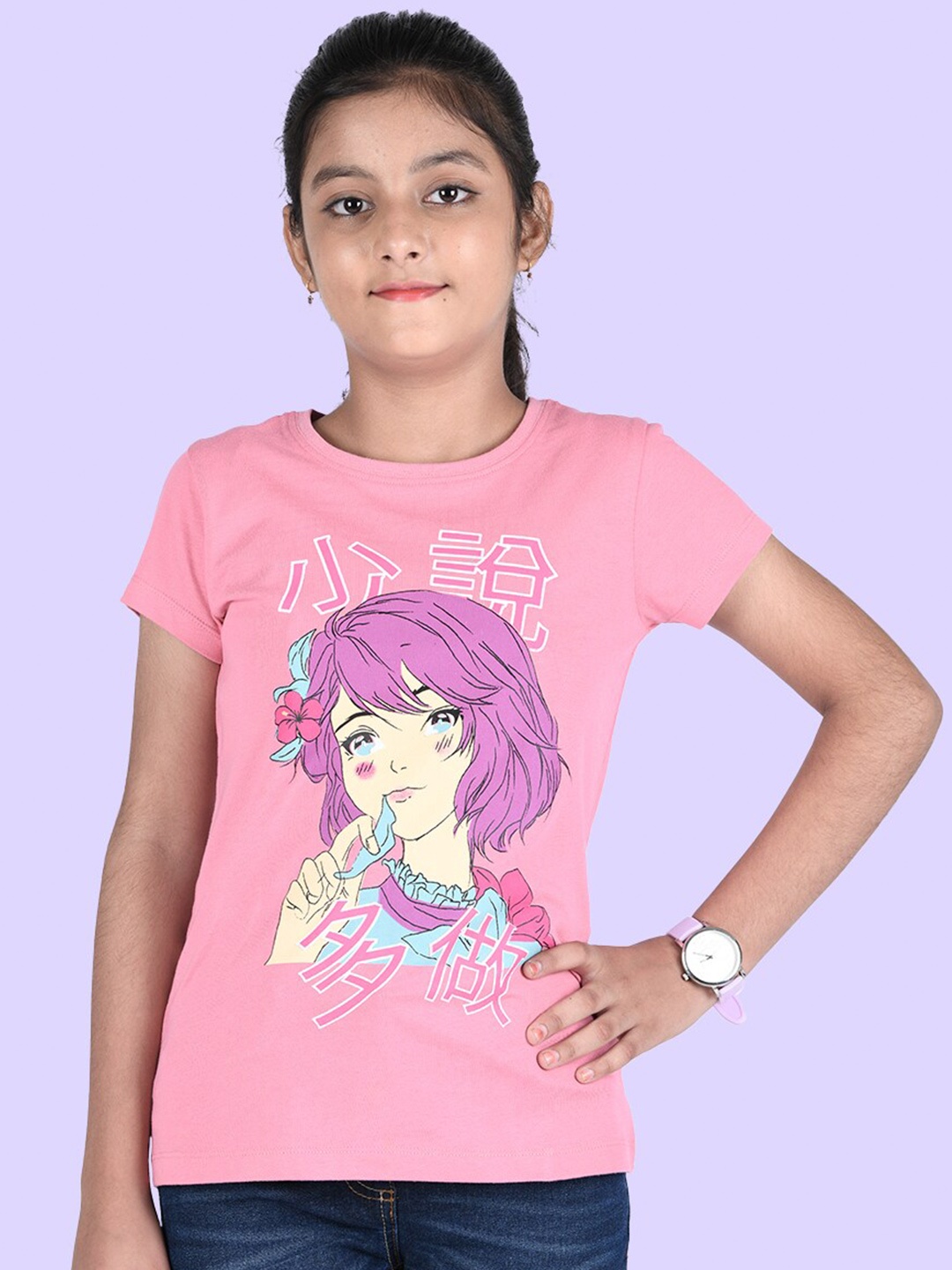 

Zalio Girls Pink Disney Printed Pure Cotton T-shirt