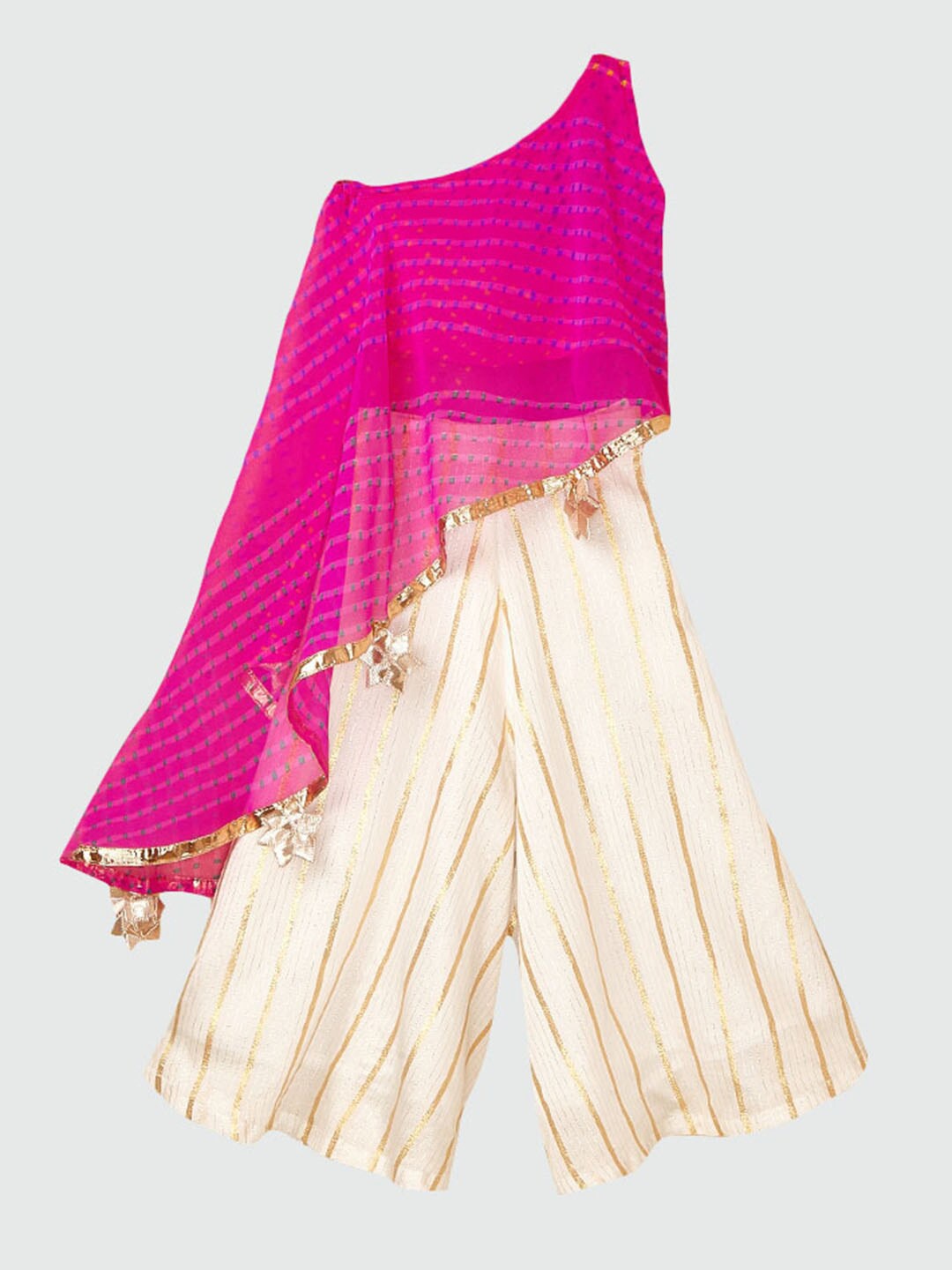 

Hopscotch Girls Pink & Gold-Toned Printed Ready to Wear Lehenga and Choli Set
