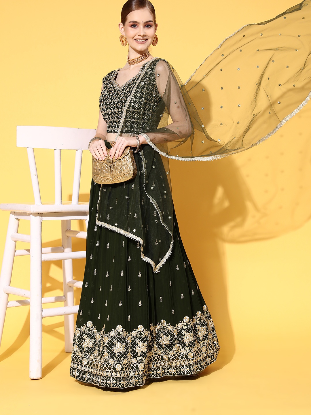 

Chhabra 555 Green Embroidered Made to Measure Lehenga Choli With Dupatta