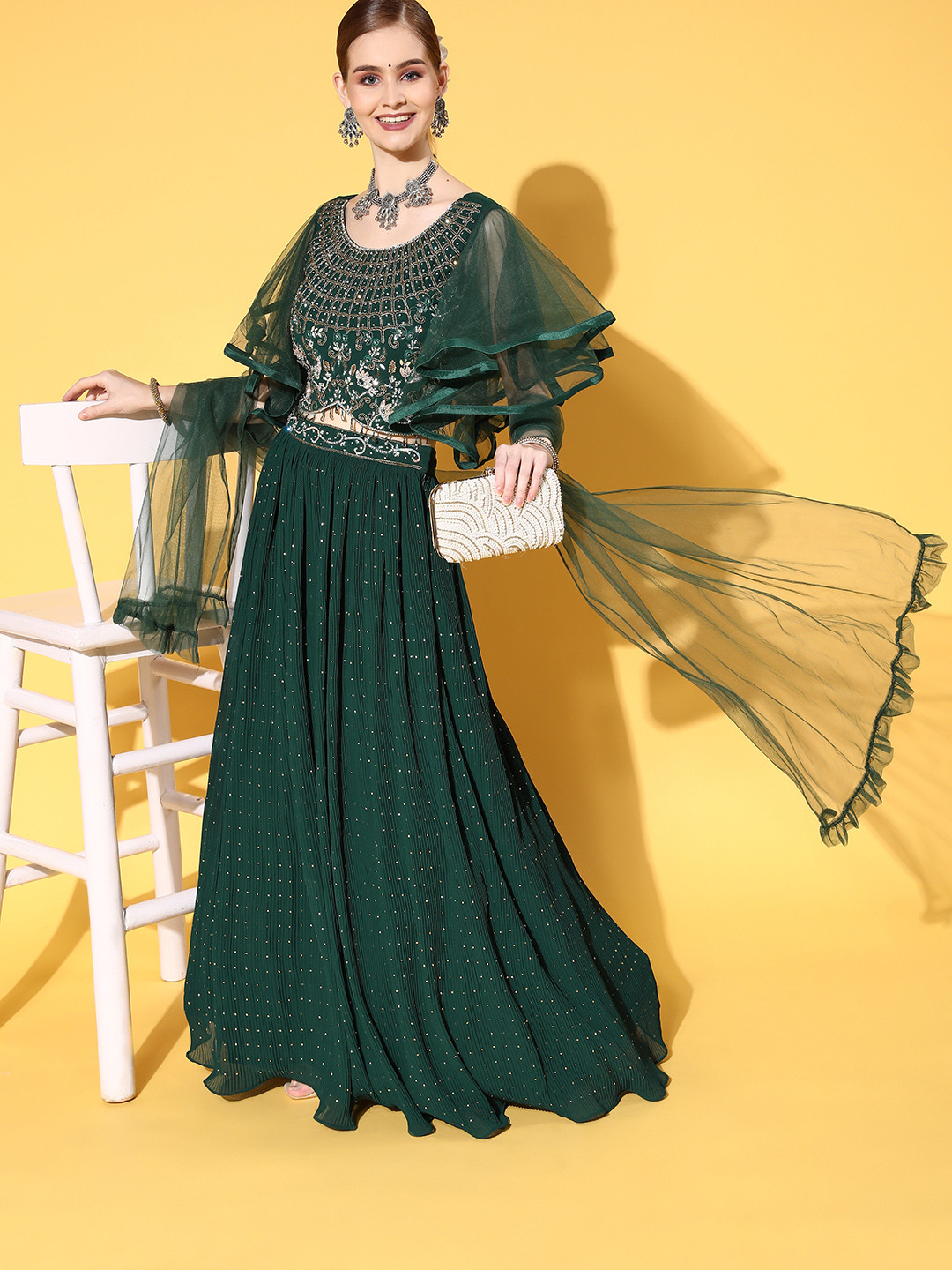

Chhabra 555 Gorgeous Green Embellished Made to Measure Lehenga with Dupatta