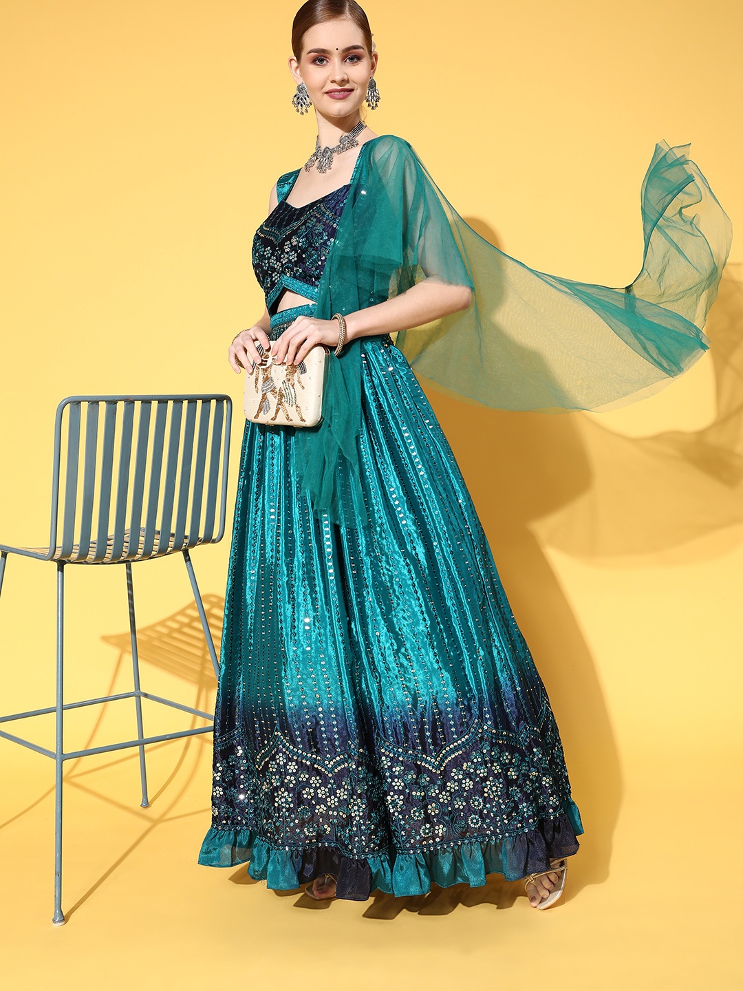 

Chhabra 555 Blue Embroidered Made to Measure Lehenga Choli With Dupatta