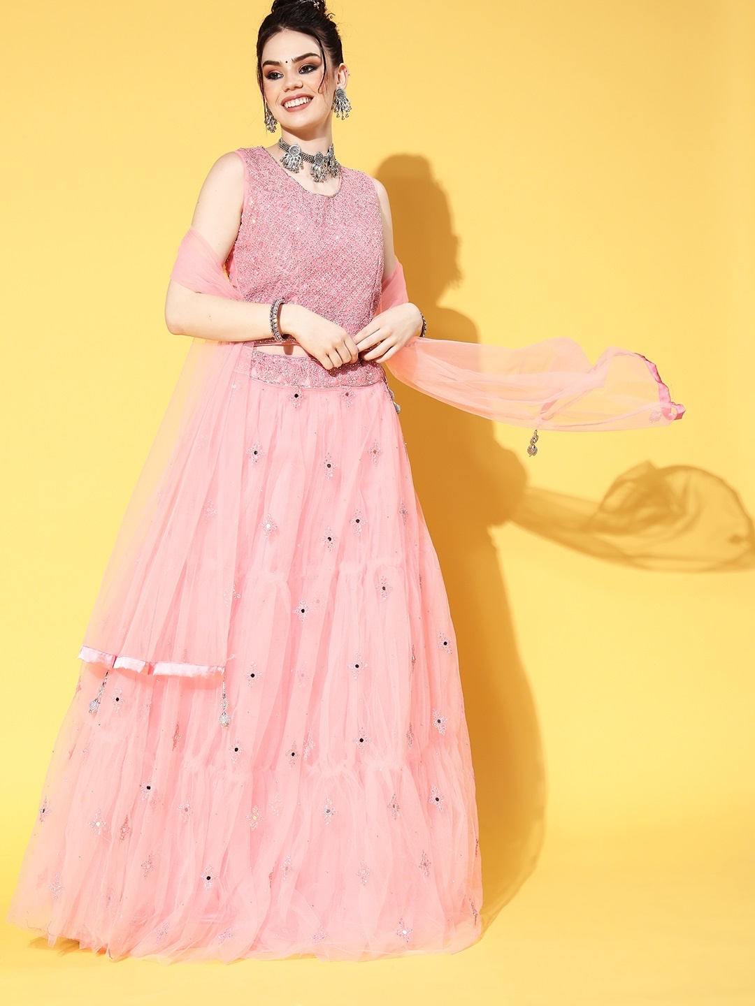 

Chhabra 555 Stunning Pink Embroidered Made to Measure Lehenga Choli With Dupatta