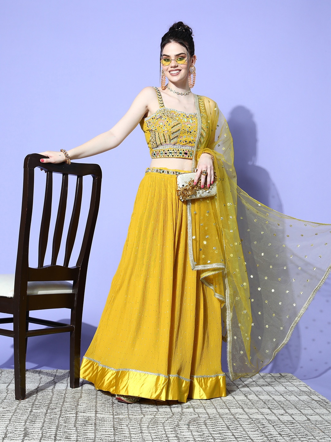 

Chhabra 555 Yellow Embroidered Made to Measure Lehenga Choli With Dupatta