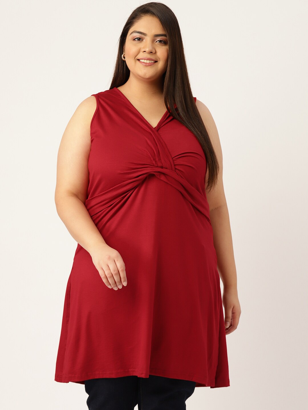 

theRebelinme Maroon Plus Size Viscose Rayon Solid Tunic