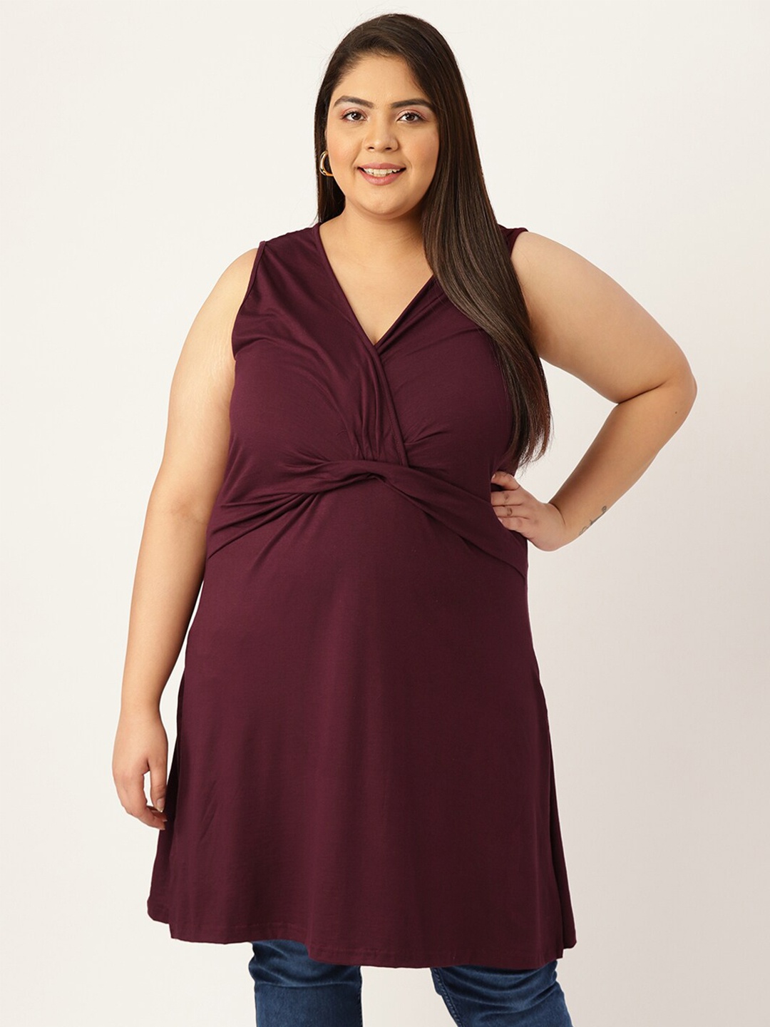 

theRebelinme Maroon Plus Size Solid Tunic