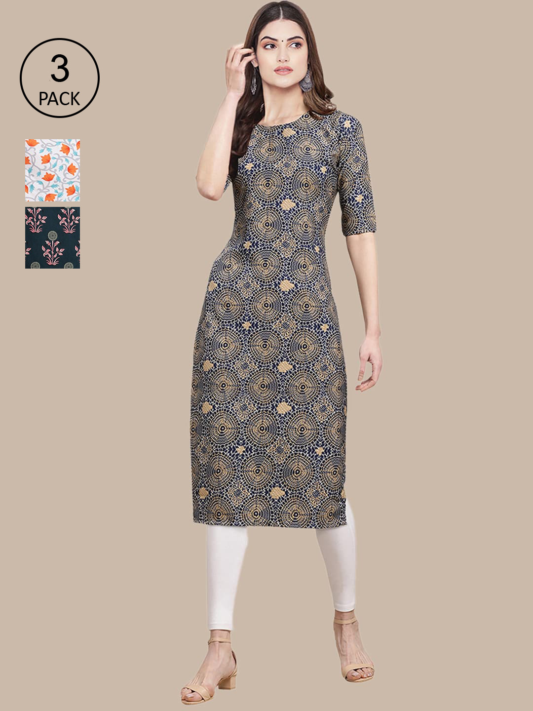 

Ethnic basket Pack Of 3 Women Printed Crepe Kurta, White