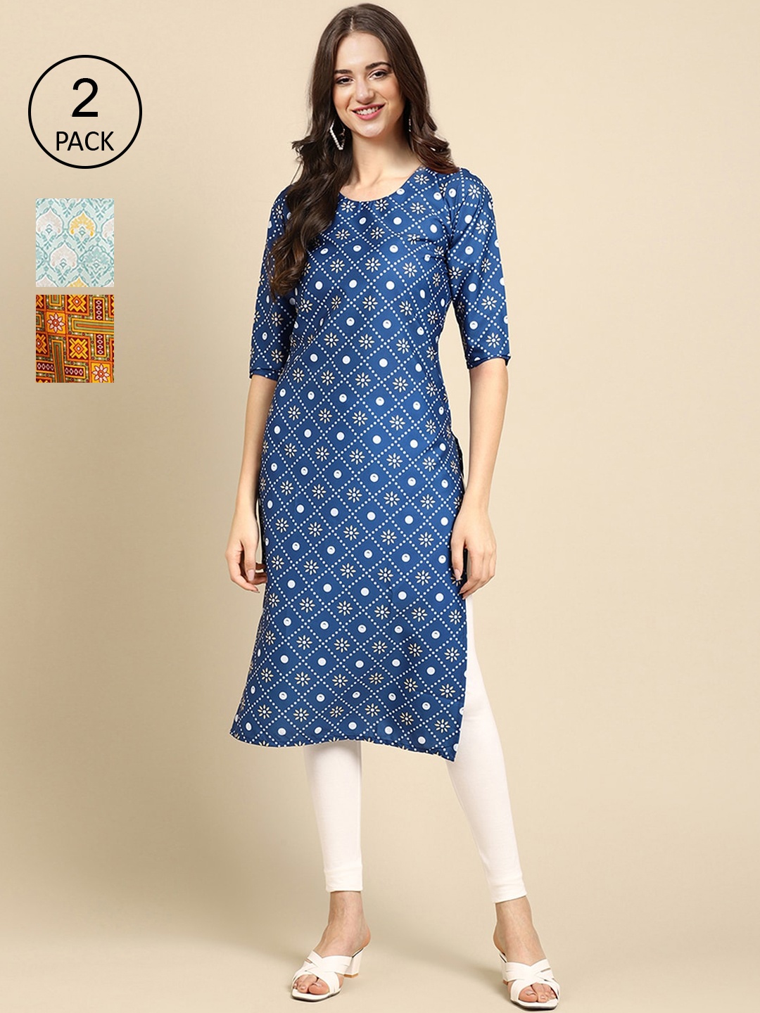 

Ethnic basket Stylish Pack of 3 Women's Crepe Printed Straight Kurta, Green