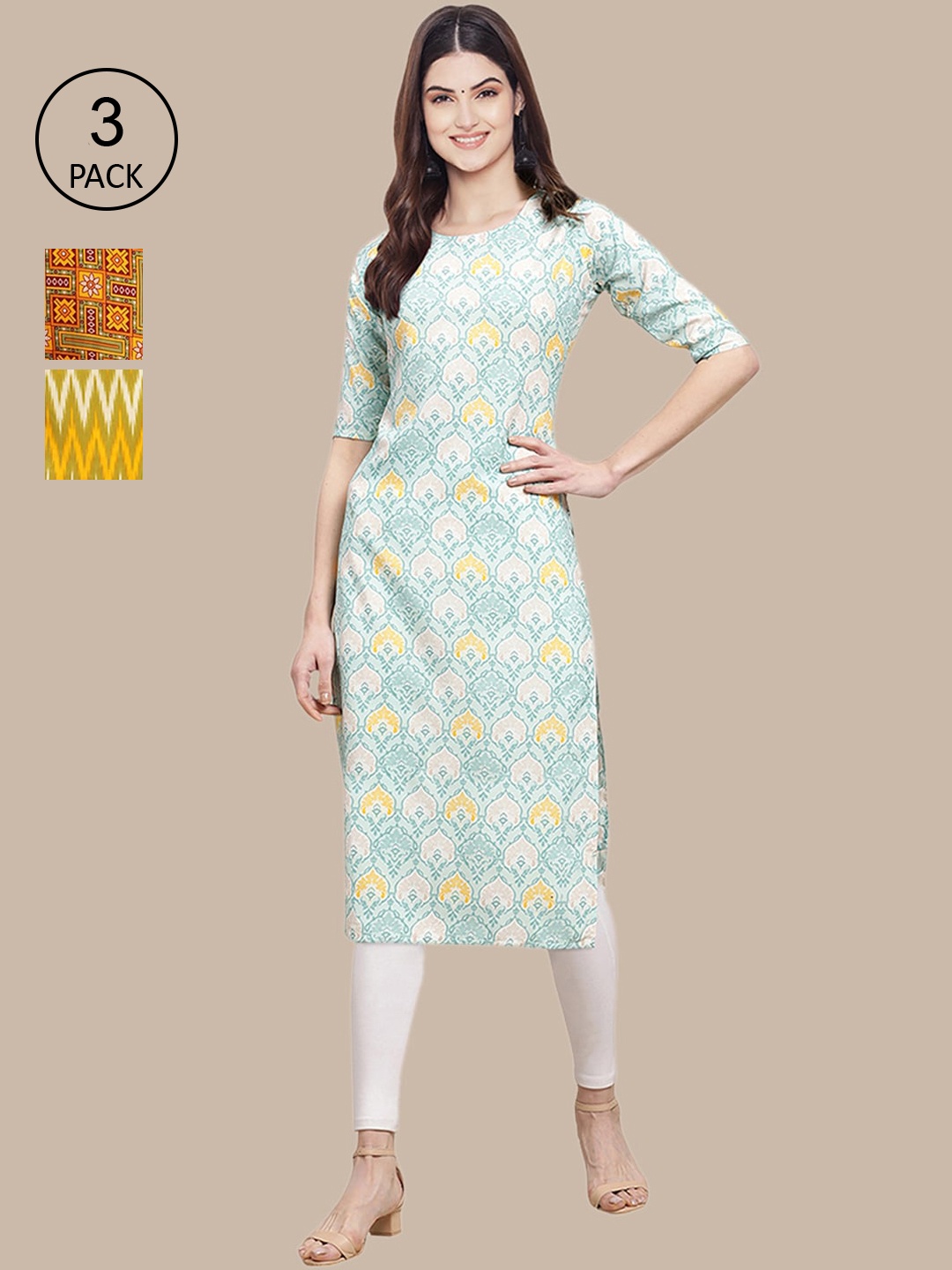 

Ethnic basket Women Pack of 3 Crepe Kurta, Blue